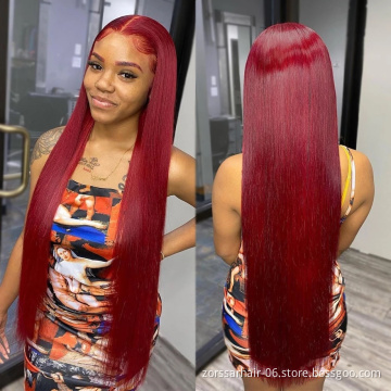 Wholesale 100% virgin hair hd wigs human hair lace front burgundy wigs for black women bone straight ombre human hair wigs